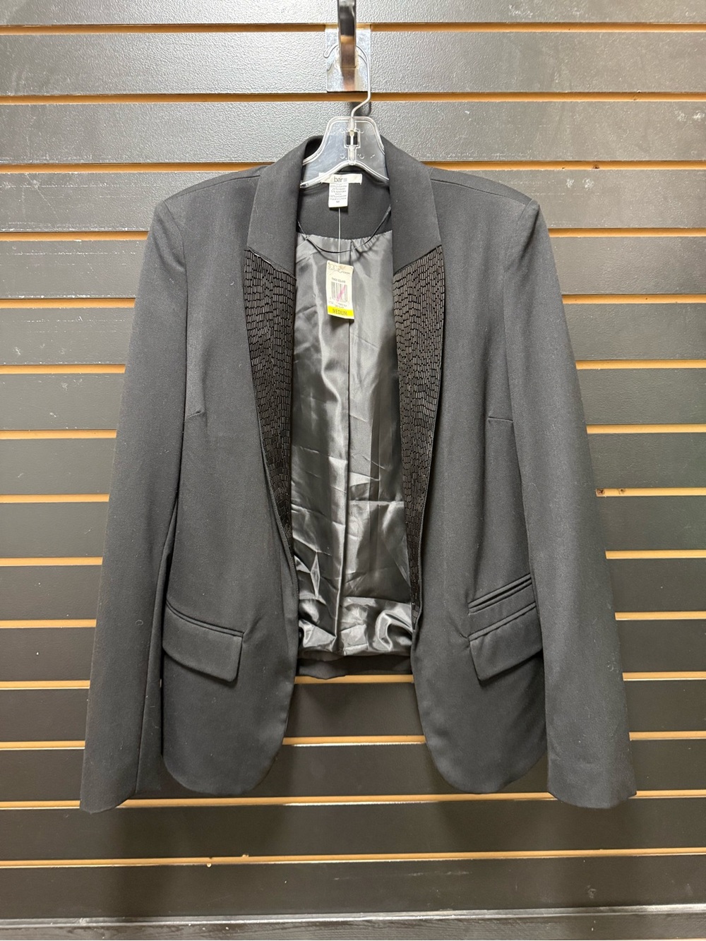 Bar III Deep Black Beaded Tuxedo Blazer Jacket Size M NWT